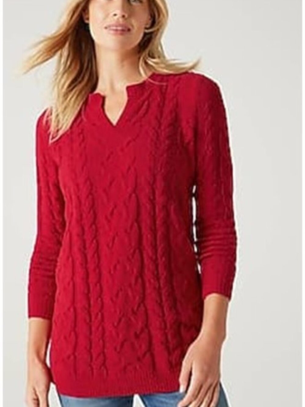 J. Jill Small TALL Sweater - Split-Neck Chenille Tunic - Scarlet